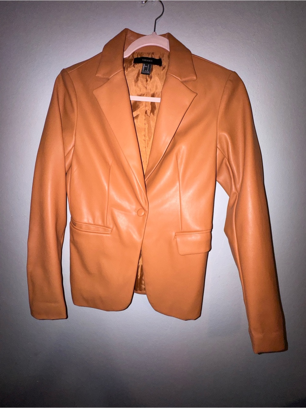 Faux Leather Blazer Jacket - Caramel